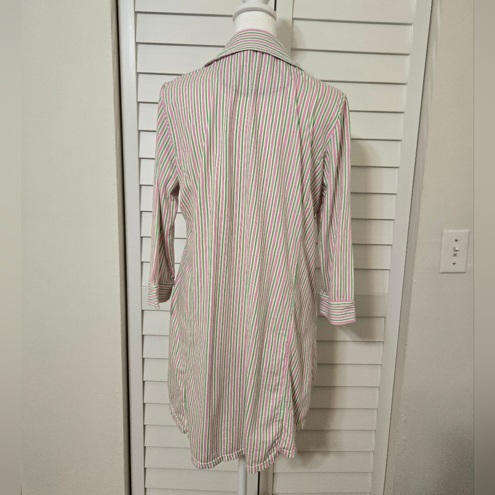 Lauren Ralph Lauren Pajama Womens Size L Pink Green Striped Gown Long Sleeve - Picture 5 of 13